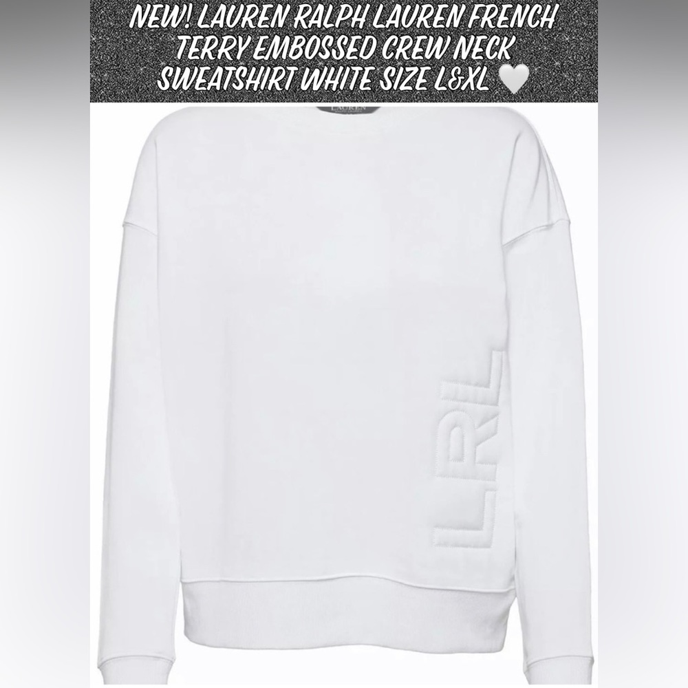 🎉HP🎉New! LaurenRalphLauren French Terry Embossed Crew Neck Sweatshirt White L XL
